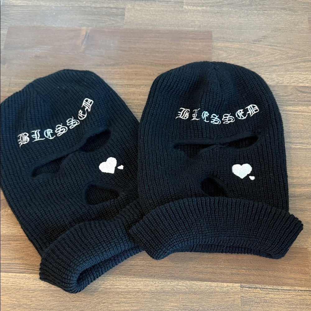 🎈Pack of 2, Black Knit Ski Masks “Blessed”, New